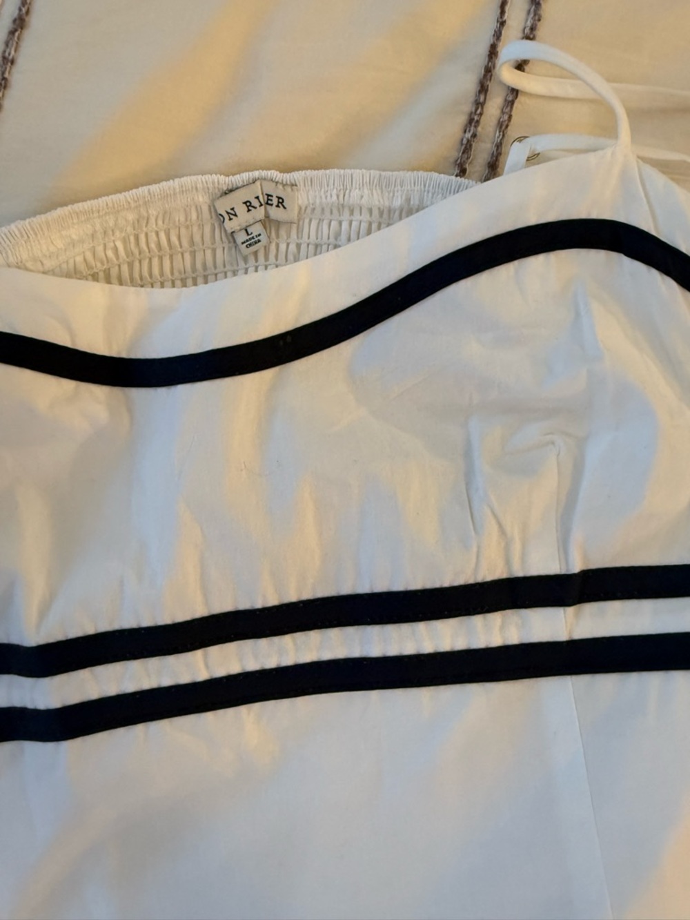 Piper White Sundress with Navy Stripe Detail - Picture 4 of 5